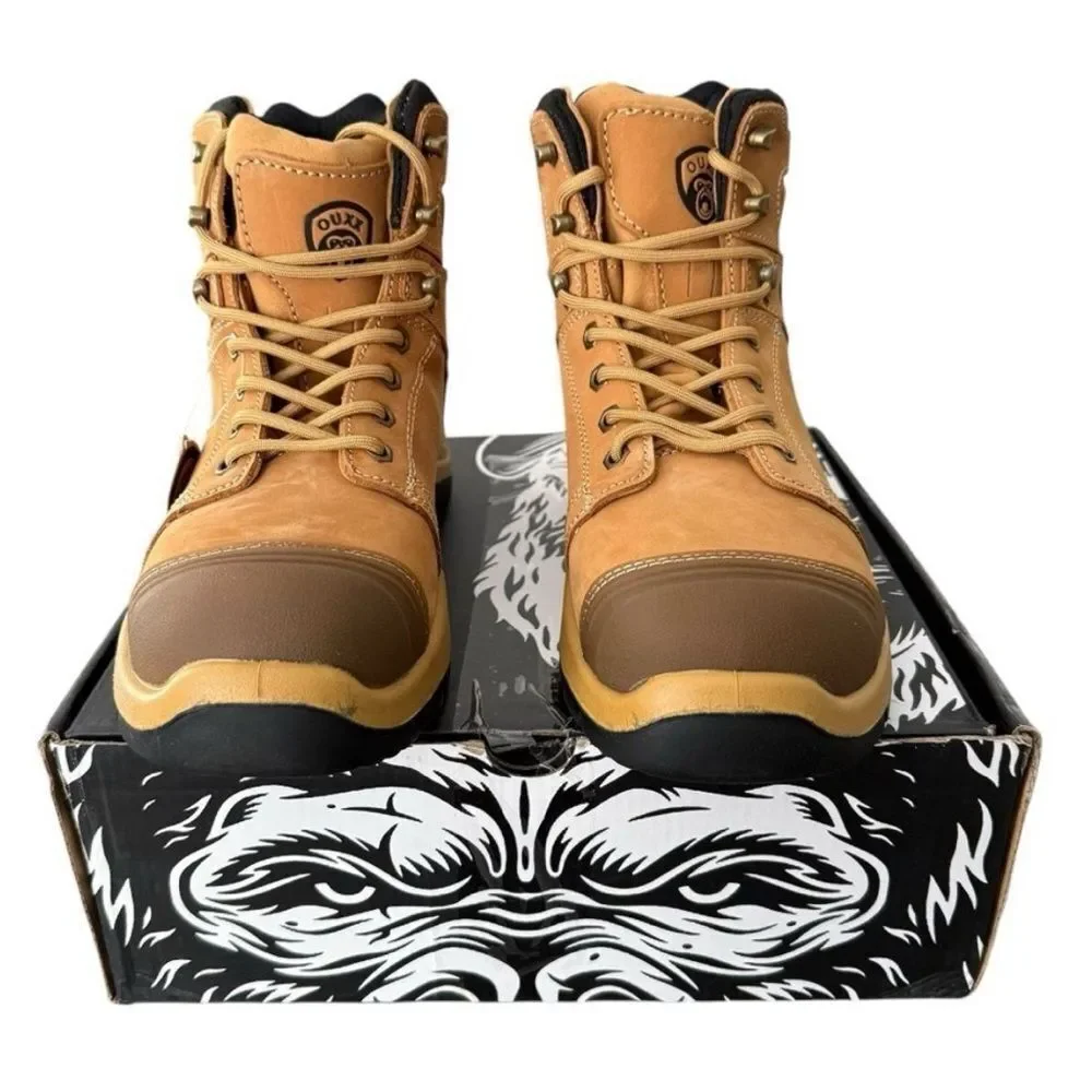 OUXX Men's 10 Wide Steel Toe Work Boots Tan Leather ASTM F2413-18 NEW